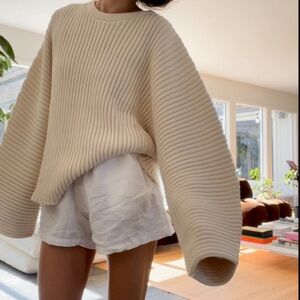 Elegant Cream Ribbed Sweater for Women
